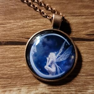 New Antiqued Copper Fairy & Moon Necklace